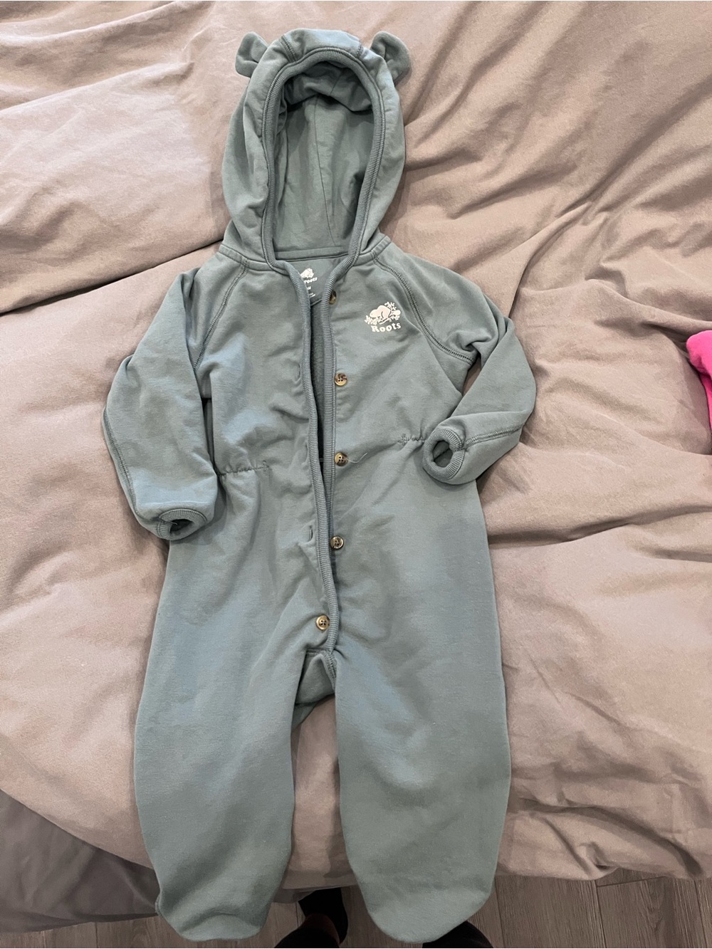 Roots Sage Green Hooded Baby One-Piece Footie